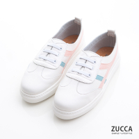 ZUCCA-大交錯橫紋皮革休閒鞋-粉-z7210pk