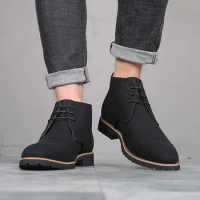 Fashion Men Classic Suede Leather Chelsea Chukka Boots for Man Ankle Casual British Style Short Boot High-Top Shoes Winter