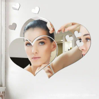 Heart Mirror Wall Sticker DIY Acrylic Wall Stickers Background Mirror Home Bathroom Stickers Living Decoration Decorative Room