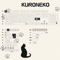 142 Keys Black Cat Kuroneko Keycaps Cherry Profile PBT Dye Sublimation Mechanical Keyboard Retro Keycap For MX Switch With 1.75U