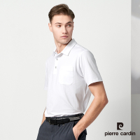 Pierre Cardin皮爾卡登 男款 吸濕排汗素色組織直條短袖襯衫領polo衫-白色 (5237203-90)