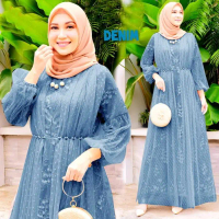 Gamis Salina Tile Mutiara Busui Dress dengan Tangan Wudhu Friendly dan Aksesoris Mutiara di Pinggang