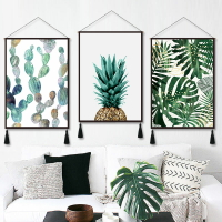北歐綠植樹葉植物壁毯客廳裝飾畫沙發背景墻掛布現代簡約掛畫掛毯