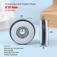 6*28*8mm Buna-N Rubber O Rubber Ring Silent Elastic Wheel 696 Bearing Roller Mute Bisu Keanjalan Rol