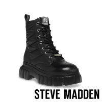 STEVE MADDEN-COURTYARD 壓紋厚底綁帶中筒靴-黑色