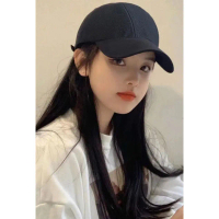 Wig topi baseball hitam, rambut lurus panjang, topi wig modis untuk wanita.