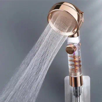 1PC- Turbocharged Shower Head New 3 Mode High Pressure Adjustable Filter Rain Turbine Shower Head One Button Stop Water Saving N