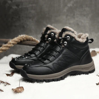 Winter Mens Boots 2024 New Warm Plush Leather Snow Ankle Boots Outdoor Work Mens Shoes Non-slip Timberland Cowboy Boots