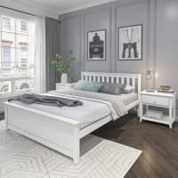 Queen Bed Frame, Plank &amp; Beam Solid Wood Queen Bed Frame, Platform Beds with Headboard, White, Bed Frame