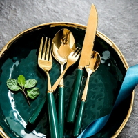 牛排刀叉套裝北歐網紅ins風輕奢祖母綠精致陶瓷柄304西餐具刀叉勺