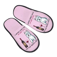 Westie And Wine Funny Dog House Slippers Cozy Warm West Highland White Terrier Memory Foam Fluffy Slipper Indoor Outdoor Shoes