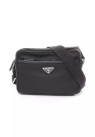 Prada 二奢 Pre-loved Prada TESSUTO+SAFFIANO Shoulder bag Nylon Saffiano leather black