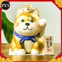 【摩達客】日本製 金色超萌大小秋田柴犬招財狗_撲滿存錢桶桌上擺飾(開運/財神/招財進寶/狗來發)