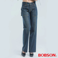 【BOBSON】前貼口袋刷白牛仔褲(藍色924-53)