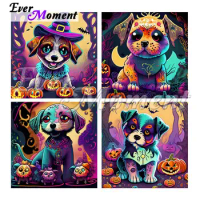 AI Generated Halloween Theme Diamond Painting Pumpkin Dog Cat Special Drills Art AB Crystal Glow-in-the-Dark Stone ASF2769
