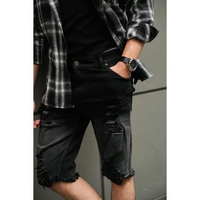 Weird Jeans - Monochrome - Celana Jeans Pendek Pria Skinny Fit Strech Sobek 34