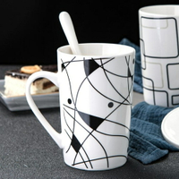 馬克杯 創意陶瓷杯子簡約情侶水杯大容量馬克杯帶蓋勺個性咖啡杯喝水茶杯 全館免運