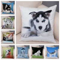 Sofa Animal Cushion Cover Decor Cute Siberian Husky Pillowcase Pet Dog Print