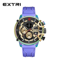 Extri Newest Design Rainbow Color Case Purple Silicone Band Summer Sport Unique High Quality Watches Men's Luxury Fast Shipping