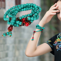 民族風項鏈綠松石手鏈復古中國風手鐲藏式佛珠手飾手串配飾首飾