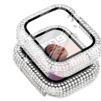 Luxury Diamond Bumper+Glass For Apple Watch Cover 9 8 45mm 41mm 44mm 40 Accessories Bling 42mm 38mm iWatch Series 3 4 5 6 SE 7