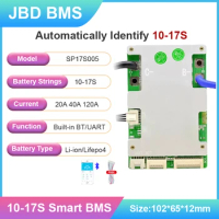 JBD Smart BMS Lifepo4 BMS 16S 15S 14S 48V For Lithium Battery Pack E-bike 120A 40A 20A 10S 11S 12S 13S 36V Built-in BT With NTC