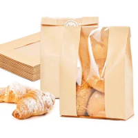 25Pcs Loaf Cookie Wrapping Pouches Paper Bread Bags with Window Baked Food Packaging Storage Bag for Party Kitchen Supplies