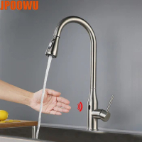 Infrared Motion Sensor Faucet Kitchen Pull Down Touchless Tap Sink Hot Cold Mixer Crane SUS304 Stainless Steel Flexible Torneira