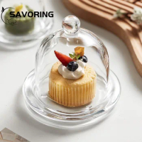 1 Set Bread Cup Mousse Tray Cake Trays Dessert Plate with Glass Cover Placemats for Buffet Dinner Tableware Decors Kitchen Tools