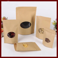 13*20+4cm 20pcs Kraft Paper Ziplock Window Bag For Gift/tea/candy/jewelry/bread Packaging Paper Food Bag Diy Jewelry Display