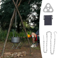 1Pc Camping Hanging Tripod W/ Bag Pot Rack Hanger BBQ Steel Rack Multi-functional Tripod Fire For Picnic Party Outdoor Tools
