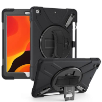Full Body Protective Case for iPad 8th 2020 Shockproof Case for iPad 10.2 2019 2021 Silicone Cover with Bracket and Wrist Strap