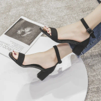 Women's Black Suede Chunky Heel Ankle-Strap Sandals for Summer