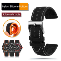 20mm 21mm 22mm Nylon Silicone Bottom Watch Band Strap for Seiko PROSPEX Series Omega Canvas Rubber Waterproof Sports Watchband