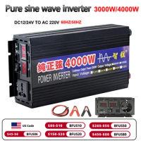 Pure Sine Wave Inverter Power 4000W 3000W 2000W DC 12V 24V To AC 220V Voltage 50/60HZ Converter Solar Car Inverters With LED Dis