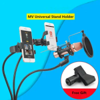 Professional Microphone Stand Mount Phone Holder with Clip for Karaoke MV Android IOS Mobile Phone Universal