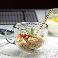 日式ins大容量網紅酸奶麥片早餐杯 個性輕奢金邊耐熱玻璃牛奶杯子