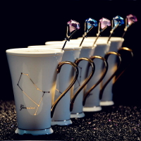十二星座創意陶瓷杯子帶蓋勺骨瓷馬克杯辦公室茶杯牛奶杯咖啡杯