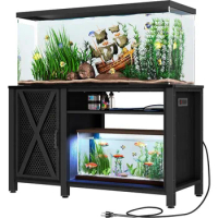 55-75 Gallon Aquarium Stand with Power Outlets, Cabinet for Fish Tank Accessories Storage Duty Metal Fish Tank Stand Suitable