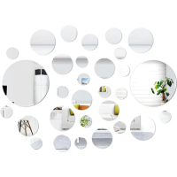32pcs Geometric Circle Mirror Wall Sticker Home Background Decoration Home Decoration 3D Accessories Stereo Removable Round Mirr
