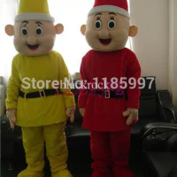 HOT SALE 2 Piece Yellow And Red Seven Dwarfs Halloween animal Mascot Costume Fancy Dress Animal mascot costume free shipping