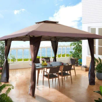 13'x13' UV Block Sun Shade Gazebo Canopy with Hardware Kits, Gazebo Shade for Patio Outdoor Garden Events, Brown