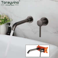Torayvino Gun Gery Bathroom Faucet Single Handle Basin Sink Wall Mounted Bathtub Faucets Solid Brass Hot And Cold Mixer Tap