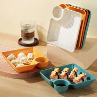 Large Dumpling Plate with Vinegar Space Platter Japanese Style Separated Food Tray Tableware Kitchen Gadgets White