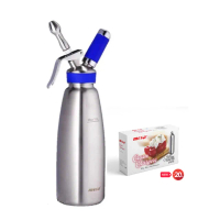 【MOSA】髮絲紋 不銹鋼奶油槍、奶油發泡器 - 藍 1L 贈氣彈 10支(鮮奶油 / 奶泡)