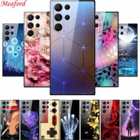 Glass Case For Samsung S23 Ultra Case Soft Edge Hard Tempered Glass Back Cover For Samsung Galaxy S23 Ultra Phone Case S23Ultra