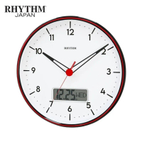 日本麗聲 新款掛鐘 CFG730NR02 玻璃鐘面 LCD日曆 靜音掛鐘