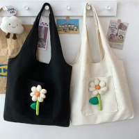 3D Flowers Shoulder Bag Women Large Capacity Foldable Shopping Handbag Reusable Eco Tote Student School Book Messenger Hand Bag