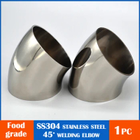SS304 Stainless Steel Sanitary Weld 45 Degree Elbow Pipe Fitting Homebrew 19mm/25mm/32mm/38mm/45mm/51mm/63mm/76mm/102mm OD
