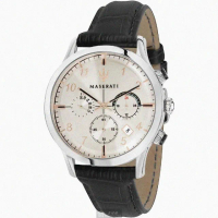 【MASERATI 瑪莎拉蒂】MASERATI手錶型號R8871625006(米黃色錶面銀錶殼深黑色真皮皮革錶帶款)